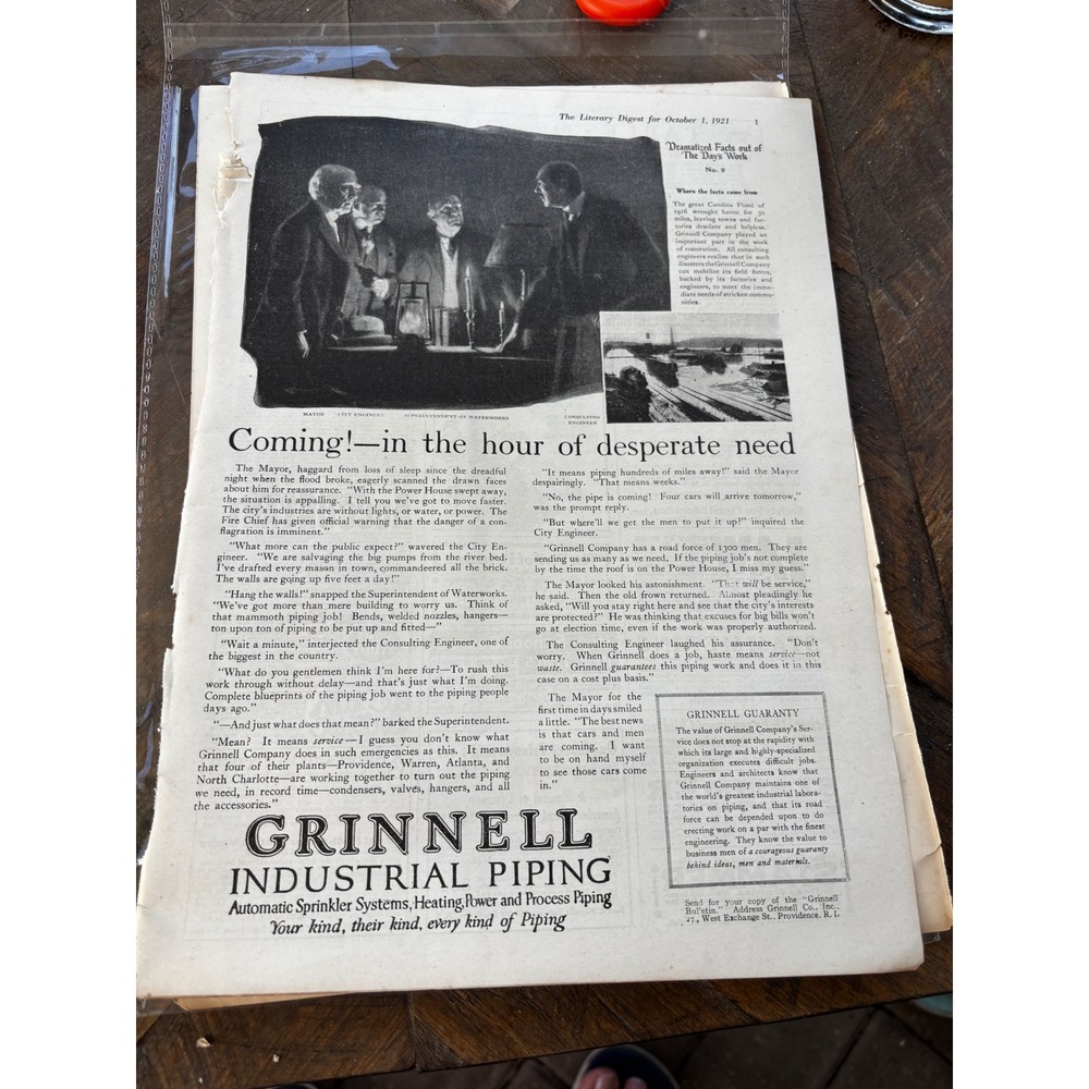 Vintage Grinnell Piping 1921 Print Ad Black White Industrial Ephemera Art